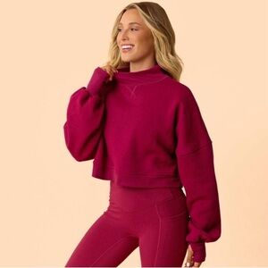 NWT Blogilates Target X Popflex Women's Marshmallow Mockneck Sweatshirt Burgundy